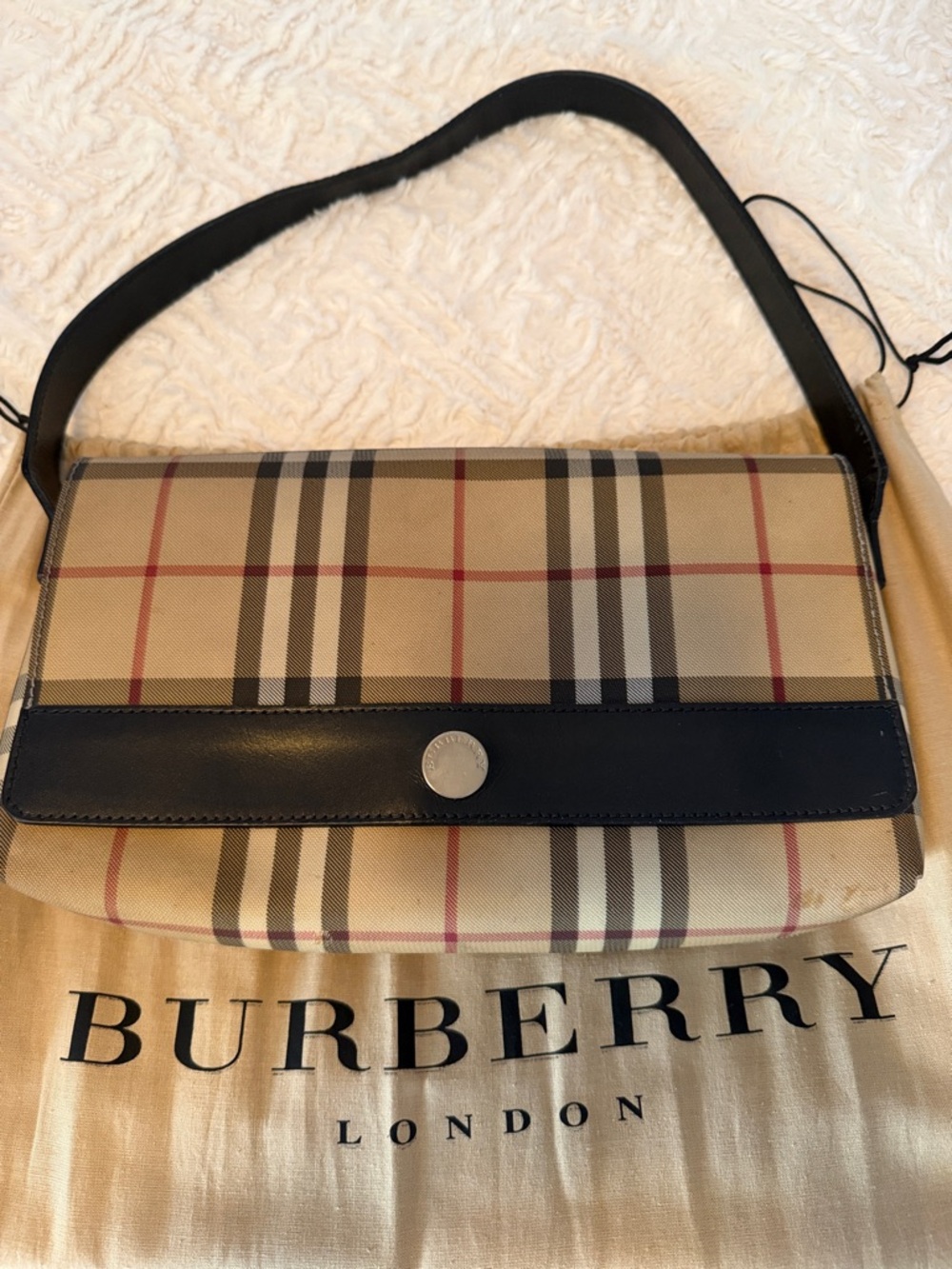 Burberry Beige Check Canvas Shoulder Bag with Black Trim - Picture 3 of 16